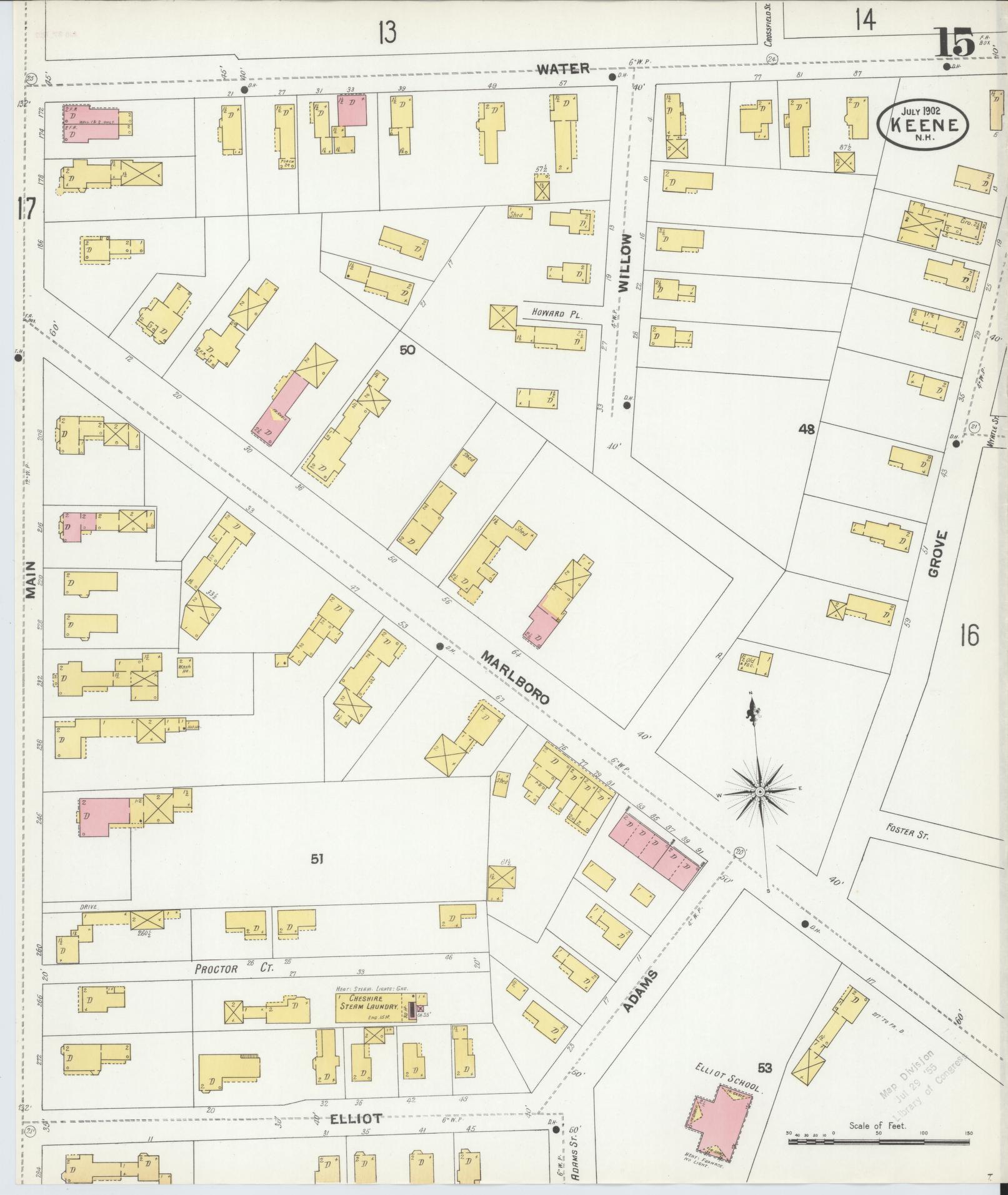Sanborn Fire Insurance Map from Keene, Cheshire County, New Hampshire (1902), Sheet #0015 - Historic Sanborn Fire Insurance Map Print, vintage old map wall art, antique decor, genealogy gift, New Hampshire New Hampshire map