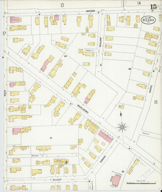 Sanborn Fire Insurance Map from Keene, Cheshire County, New Hampshire (1902), Sheet #0015 - Historic Sanborn Fire Insurance Map Print, vintage old map wall art, antique decor, genealogy gift, New Hampshire New Hampshire map