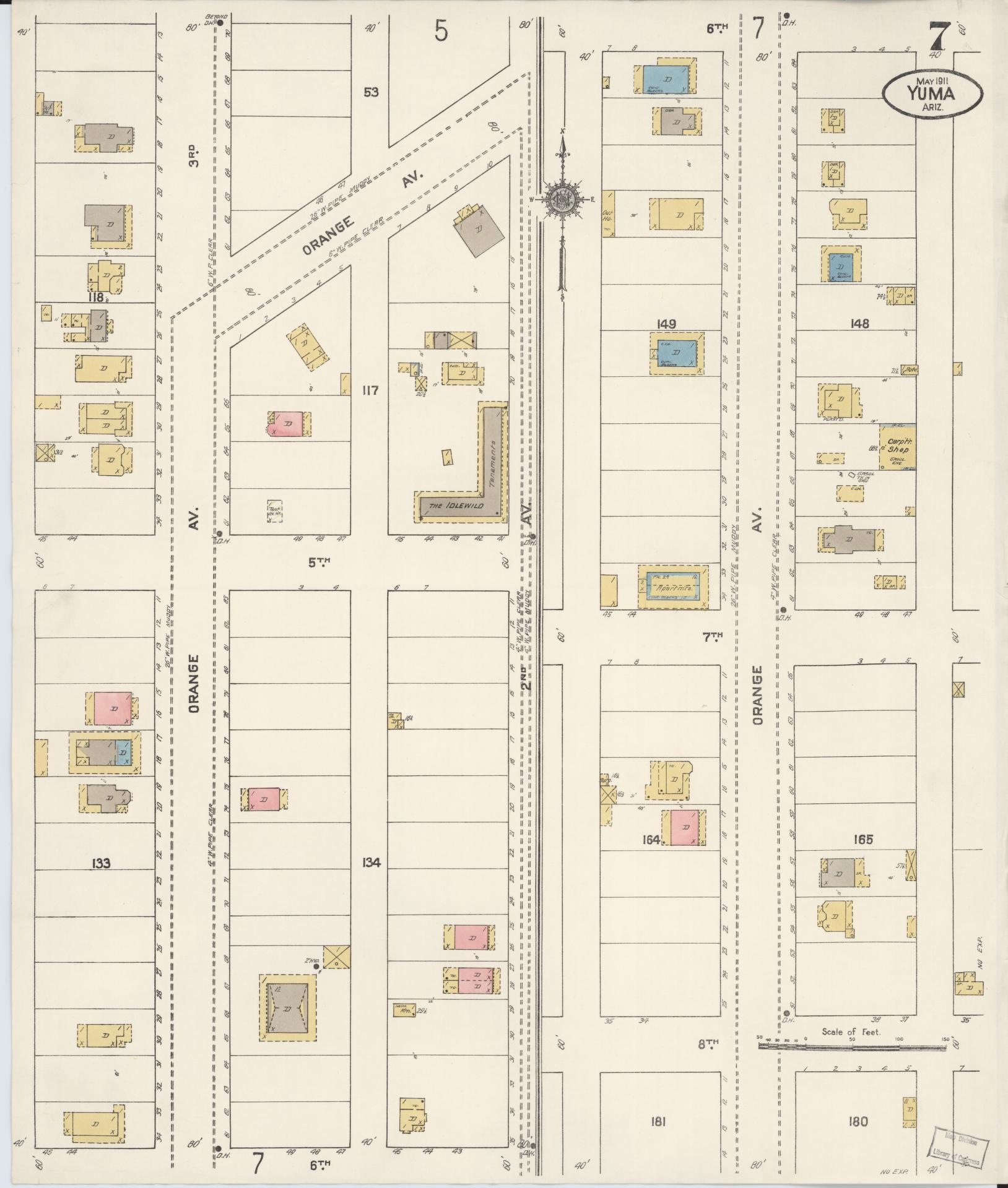 Sanborn Fire Insurance Map from Yuma, Yuma County, Arizona (1911), Sheet #0007 - Complete Map Set gallery image, historic Sanborn map, vintage wall art, Arizona Arizona