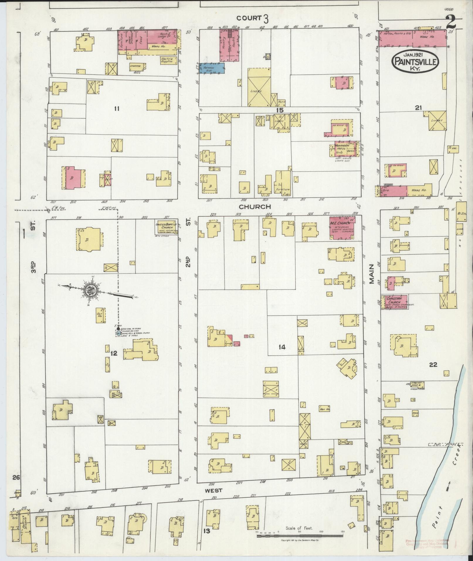 Sanborn Fire Insurance Map from Paintsville, Johnson County, Kentucky (1921), Sheet #0002 - Complete Map Set gallery image, historic Sanborn map, vintage wall art, Kentucky Kentucky