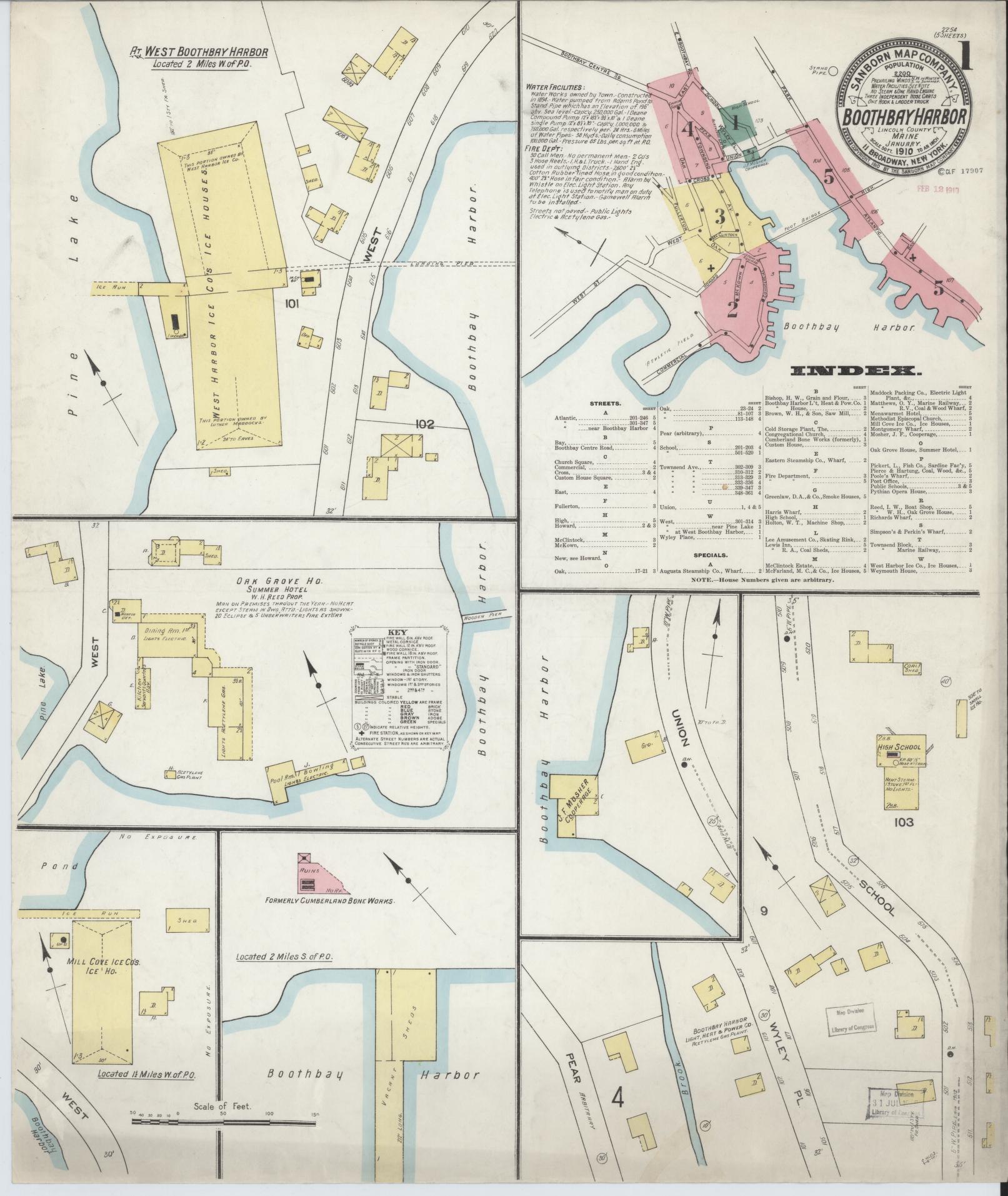 Sanborn Fire Insurance Map from Boothbay Harbor, Lincoln County, Maine. (1910) – Historic Sanborn Fire Insurance Map Print