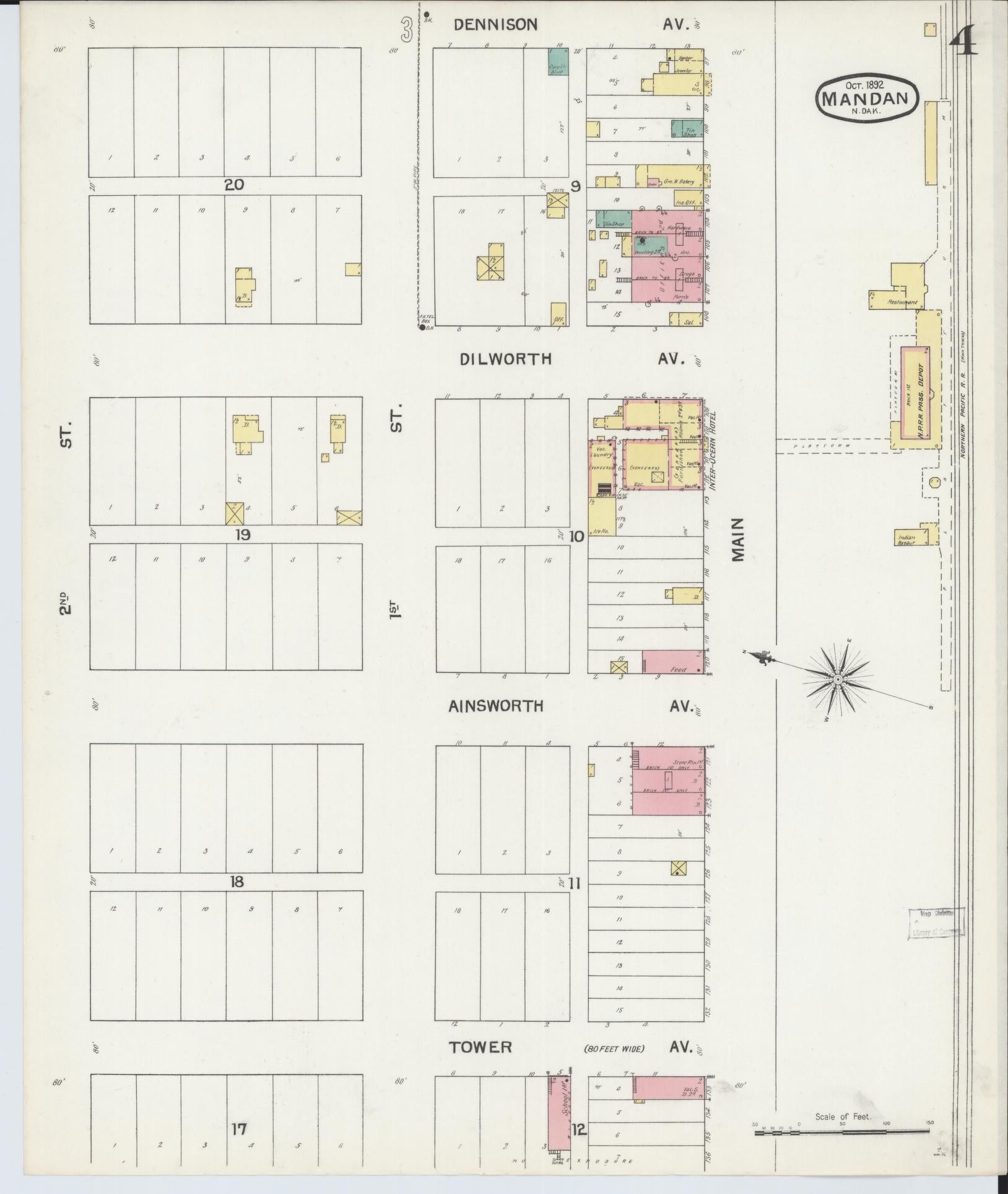 Sanborn Fire Insurance Map from Mandan, Morton County, North Dakota (1892), Sheet #0004 - Complete Map Set gallery image, historic Sanborn map, vintage wall art, North Dakota North Dakota