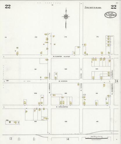 Sanborn Fire Insurance Map from Florence, Florence County, South Carolina (1924), Sheet #0022 - Complete Map Set gallery image, historic Sanborn map, vintage wall art, South Carolina South Carolina