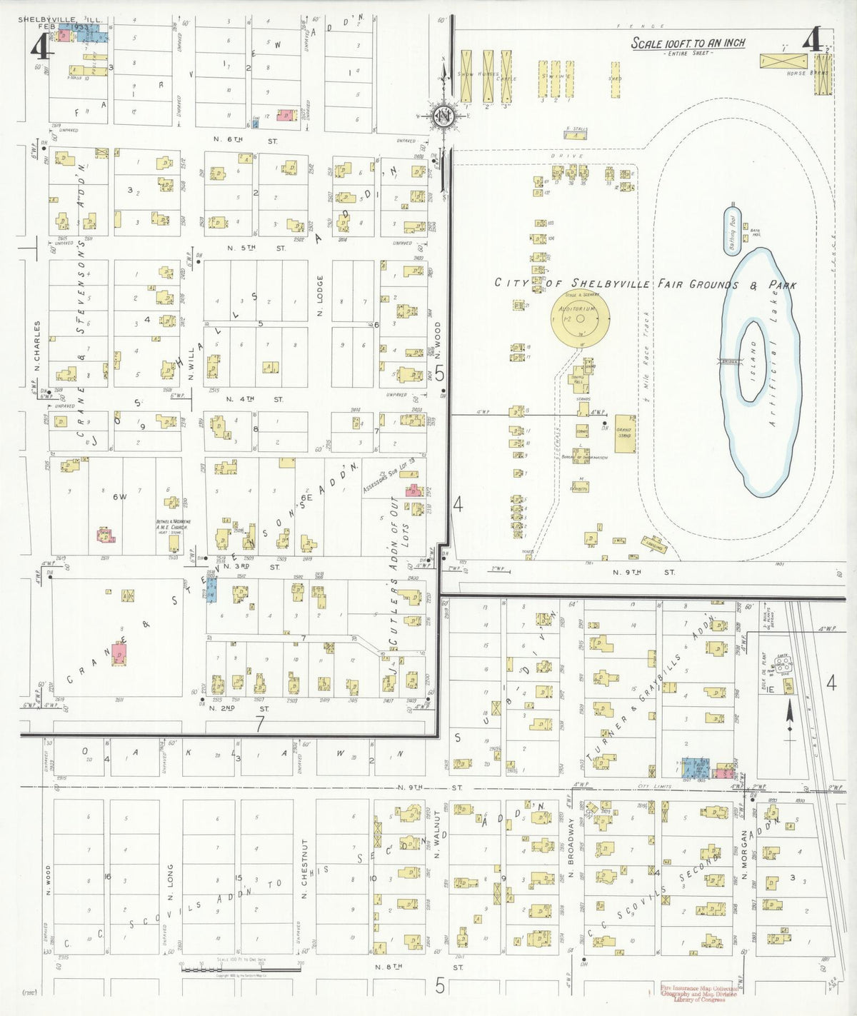Sanborn Fire Insurance Map from Shelbyville, Shelby County, Illinois (1933), Sheet #0004 - Historic Sanborn Fire Insurance Map Print, vintage old map wall art, antique decor, genealogy gift, Illinois Illinois map