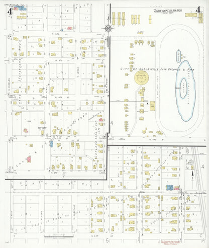 Sanborn Fire Insurance Map from Shelbyville, Shelby County, Illinois (1933), Sheet #0004 - Historic Sanborn Fire Insurance Map Print, vintage old map wall art, antique decor, genealogy gift, Illinois Illinois map