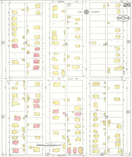 Sanborn Fire Insurance Map from Idaho Falls, Bonneville County, Idaho (1921), Sheet #0026 - Historic Sanborn Fire Insurance Map Print, vintage old map wall art, antique decor, genealogy gift, Idaho Idaho map
