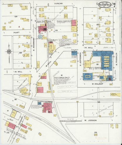 Sanborn Fire Insurance Map from Bloomfield, Greene County, Indiana (1921), Sheet #0007 - Complete Map Set gallery image, historic Sanborn map, vintage wall art, Indiana Indiana