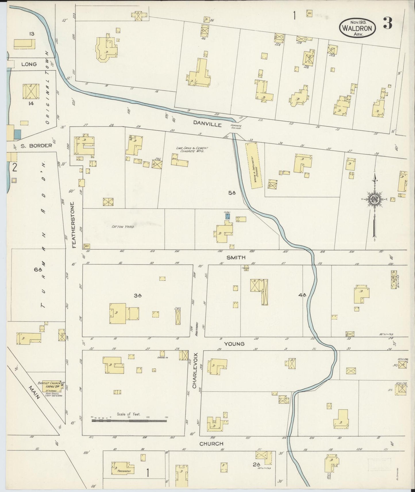 Sanborn Fire Insurance Map from Waldron, Scott County, Arkansas (1913), Sheet #0003 - Historic Sanborn Fire Insurance Map Print, vintage old map wall art, antique decor, genealogy gift, Arkansas Arkansas map
