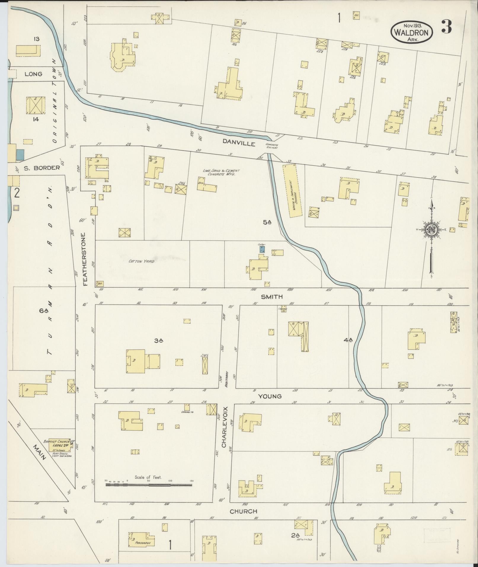 Sanborn Fire Insurance Map from Waldron, Scott County, Arkansas (1913), Sheet #0003 - Historic Sanborn Fire Insurance Map Print, vintage old map wall art, antique decor, genealogy gift, Arkansas Arkansas map