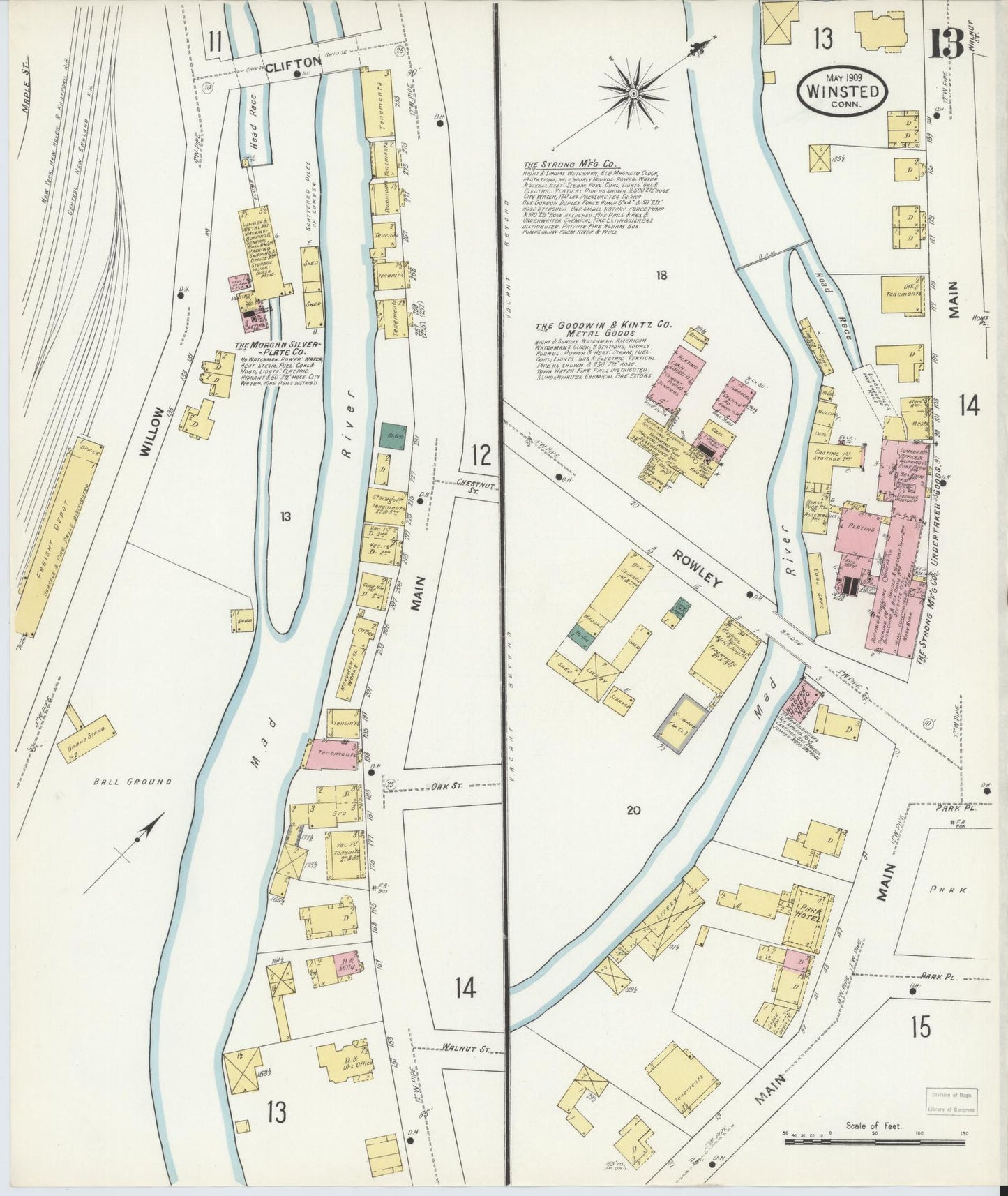 Sanborn Fire Insurance Map from Winsted, Litchfield County, Connecticut (1909), Sheet #0013 - Complete Map Set gallery image, historic Sanborn map, vintage wall art, Connecticut Connecticut