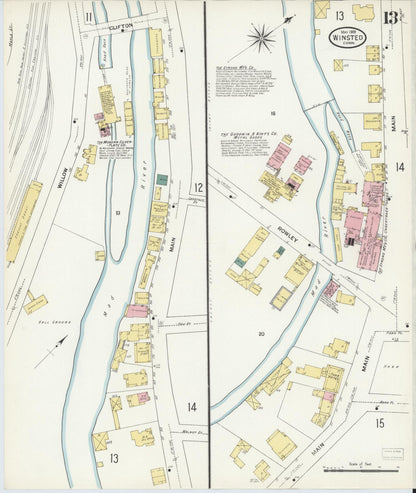 Sanborn Fire Insurance Map from Winsted, Litchfield County, Connecticut (1909), Sheet #0013 - Complete Map Set gallery image, historic Sanborn map, vintage wall art, Connecticut Connecticut