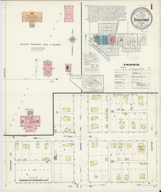 Sanborn Fire Insurance Map from Tonkawa, Kay County, Oklahoma (1913), Sheet #0001 - Historic Sanborn Fire Insurance Map Print, vintage old map wall art, antique decor, genealogy gift, Oklahoma Oklahoma map