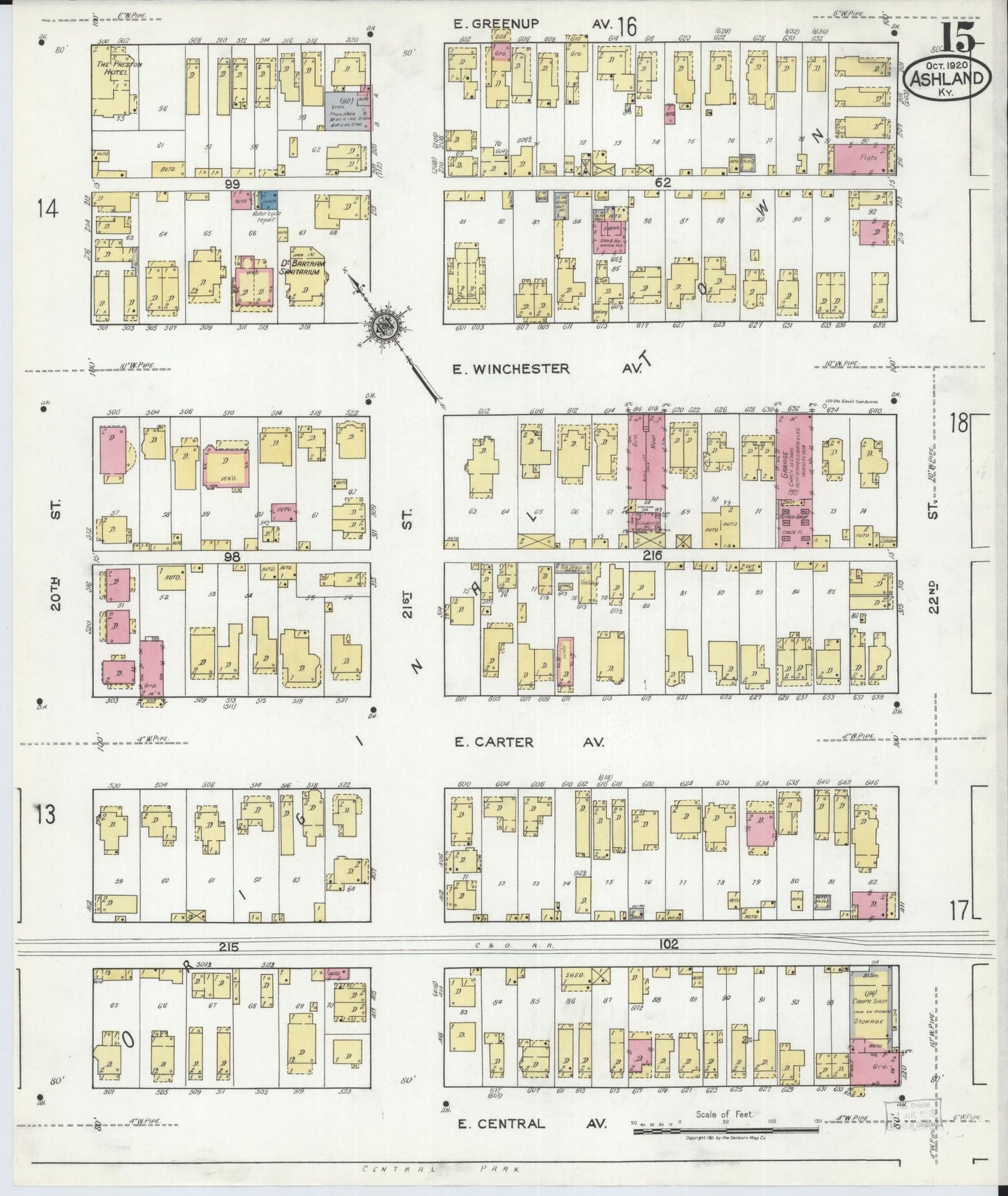 Sanborn Fire Insurance Map from Ashland, Boyd County, Kentucky (1920), Sheet #0015 - Complete Map Set gallery image, historic Sanborn map, vintage wall art, Kentucky Kentucky