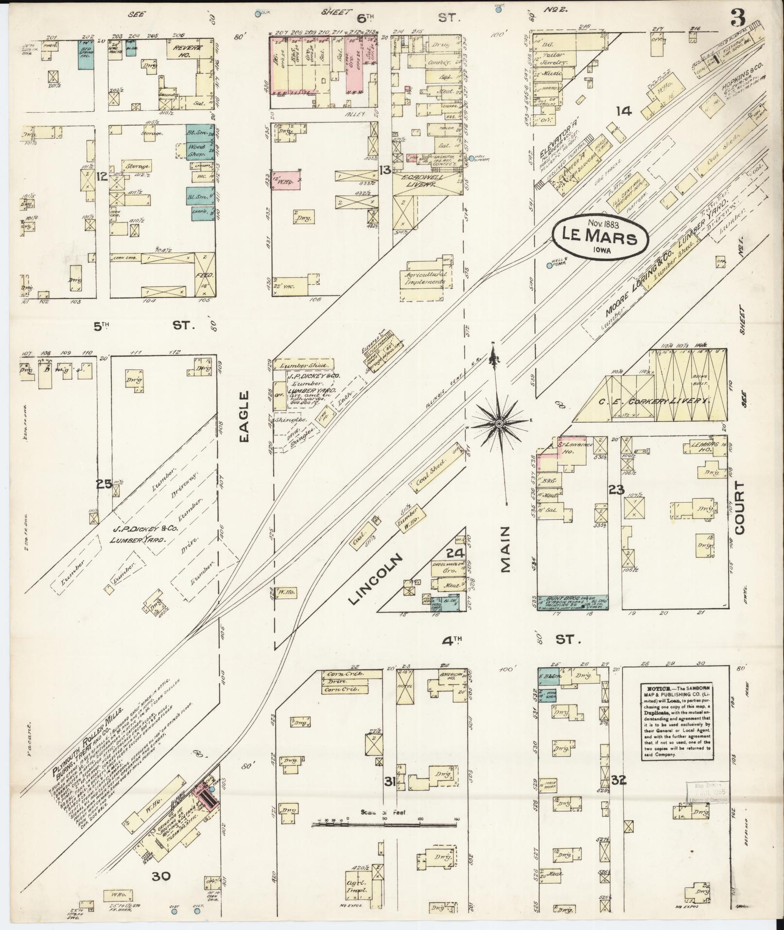 Sanborn Fire Insurance Map from Le Mars, Plymouth County, Iowa (1883), Sheet #0003 - Historic Sanborn Fire Insurance Map Print, vintage old map wall art