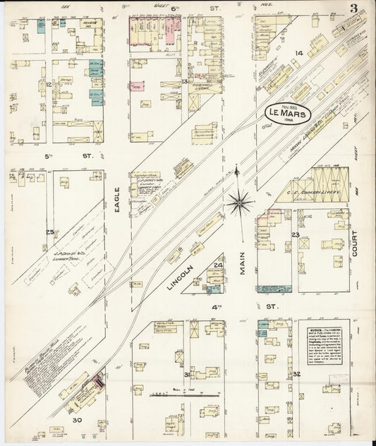 Sanborn Fire Insurance Map from Le Mars, Plymouth County, Iowa (1883), Sheet #0003 - Historic Sanborn Fire Insurance Map Print, vintage old map wall art