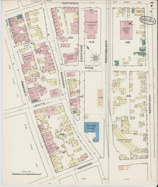 Sanborn Fire Insurance Map from Cohoes, Albany County, New York (1885), Sheet #0007 - Historic Sanborn Fire Insurance Map Print, vintage old map wall art, antique decor, genealogy gift, New York New York map