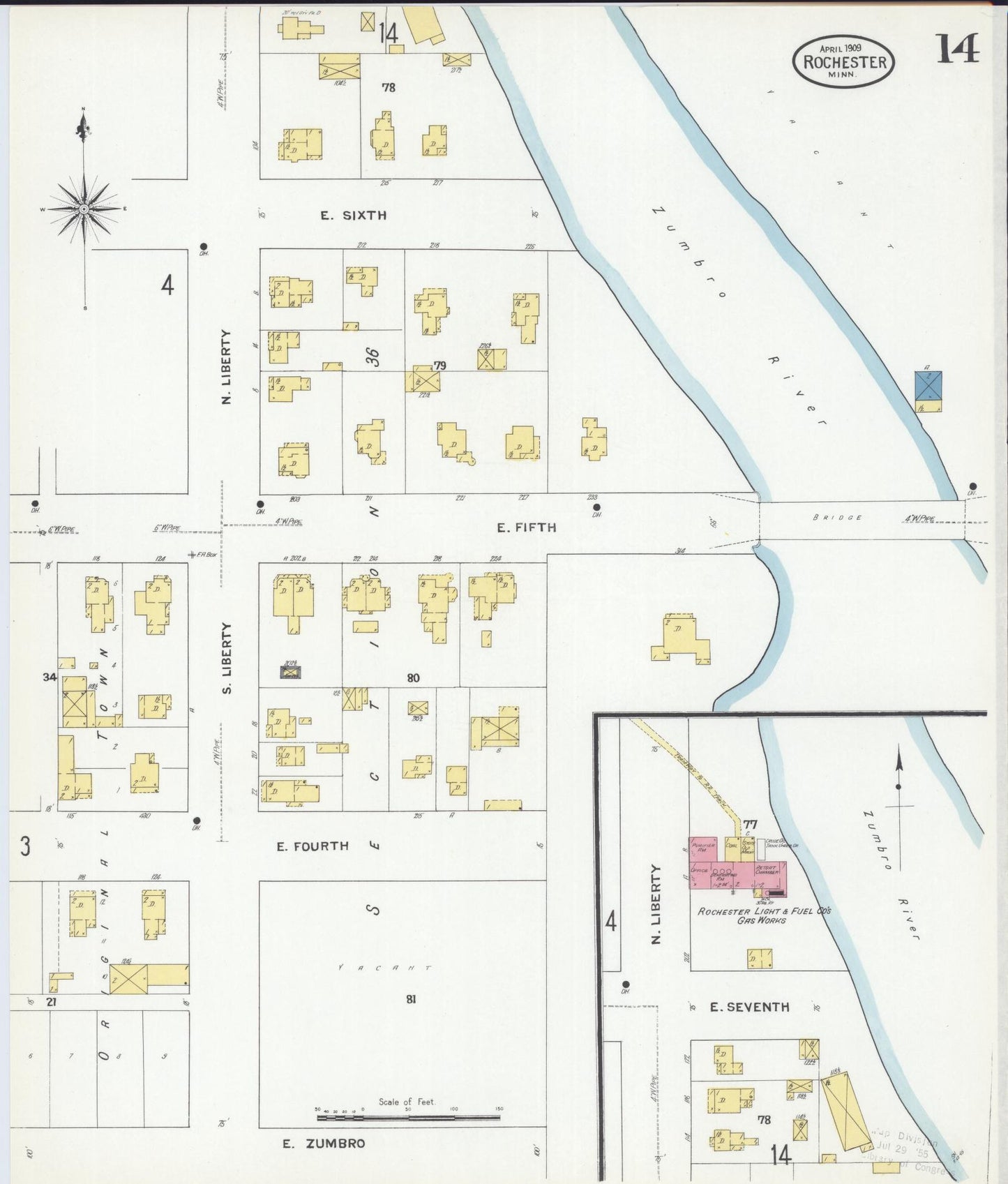 Sanborn Fire Insurance Map from Rochester, Olmsted County, Minnesota (1909), Sheet #0014 - Complete Map Set gallery image, historic Sanborn map, vintage wall art, Minnesota Minnesota