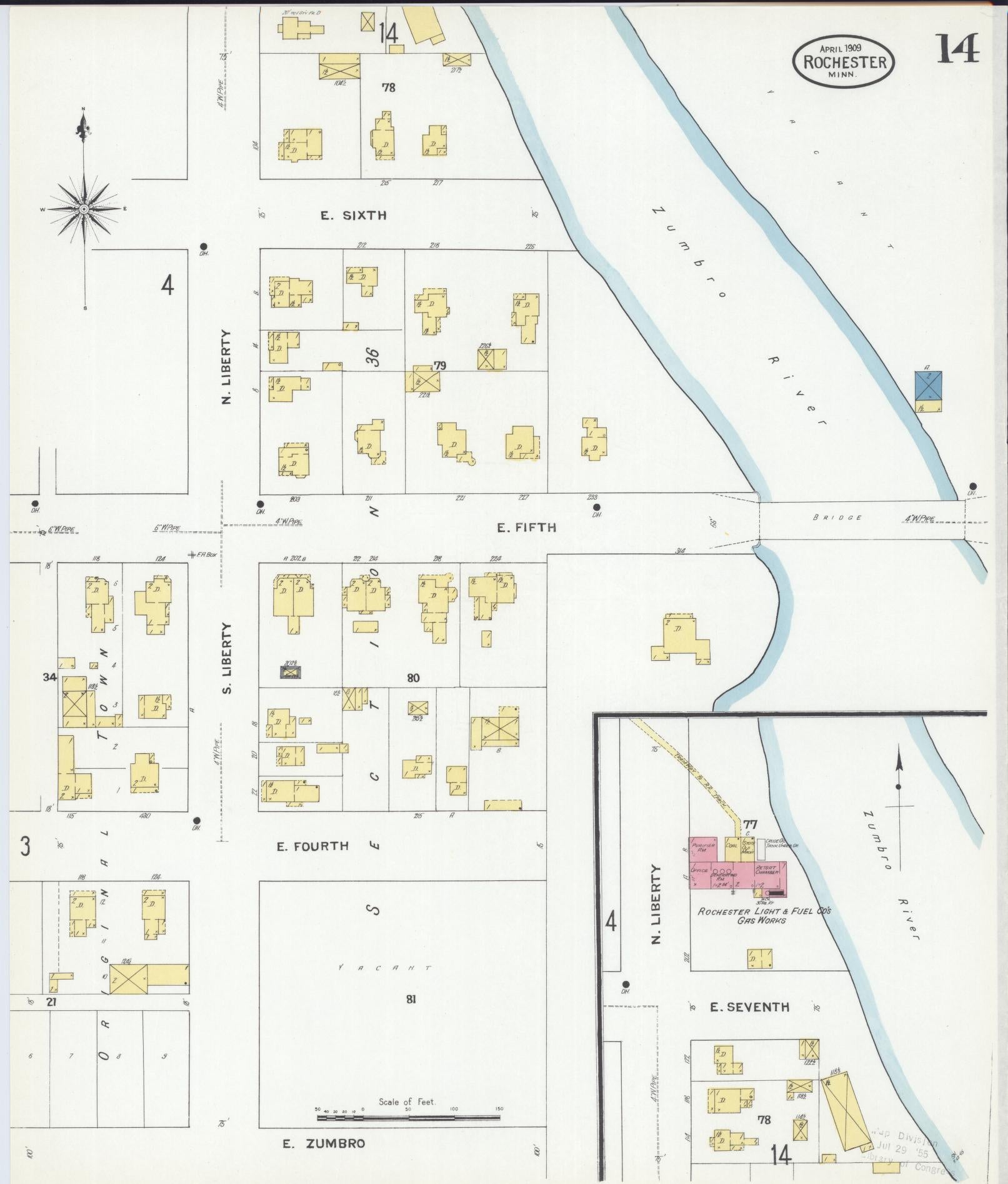 Sanborn Fire Insurance Map from Rochester, Olmsted County, Minnesota (1909), Sheet #0014 - Complete Map Set gallery image, historic Sanborn map, vintage wall art, Minnesota Minnesota