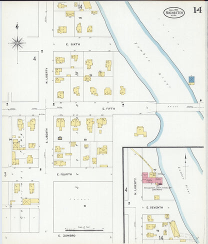 Sanborn Fire Insurance Map from Rochester, Olmsted County, Minnesota (1909), Sheet #0014 - Complete Map Set gallery image, historic Sanborn map, vintage wall art, Minnesota Minnesota