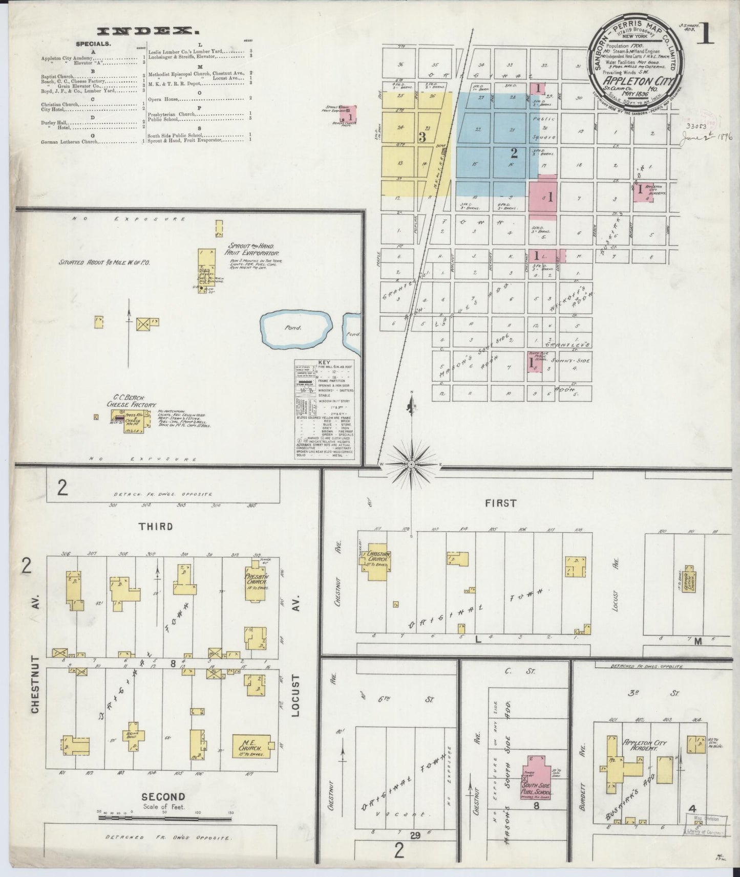 Sanborn Fire Insurance Map from Appleton City, Saint Clair County, Missouri (1896), Sheet #0001 - Historic Sanborn Fire Insurance Map Print, vintage old map wall art, antique decor, genealogy gift, Missouri Missouri map