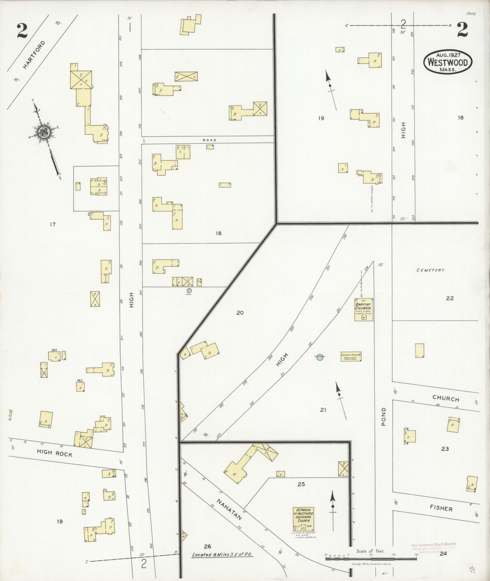 Sanborn Fire Insurance Map from Westwood, Norfolk County, Massachusetts (1927), Sheet #0002 - Complete Map Set gallery image, historic Sanborn map, vintage wall art, Massachusetts Massachusetts