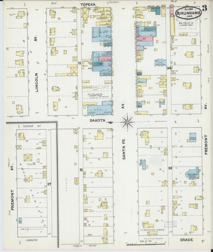 Sanborn Fire Insurance Map from Burlingame, Osage County, Kansas (1891), Sheet #0003 - Complete Map Set gallery image, historic Sanborn map, vintage wall art, Kansas Kansas