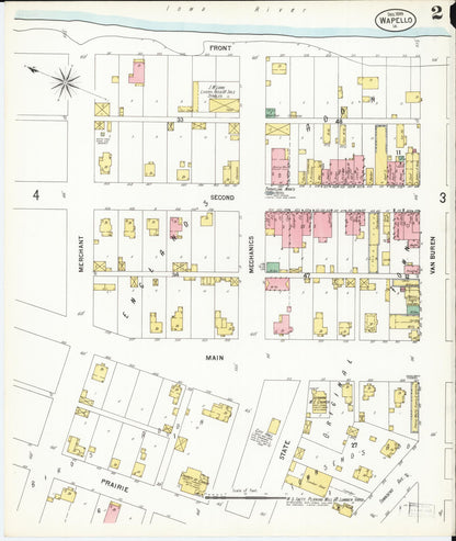 Sanborn Fire Insurance Map from Wapello, Louisa County, Iowa (1899), Sheet #0002 - Historic Sanborn Fire Insurance Map Print, vintage old map wall art