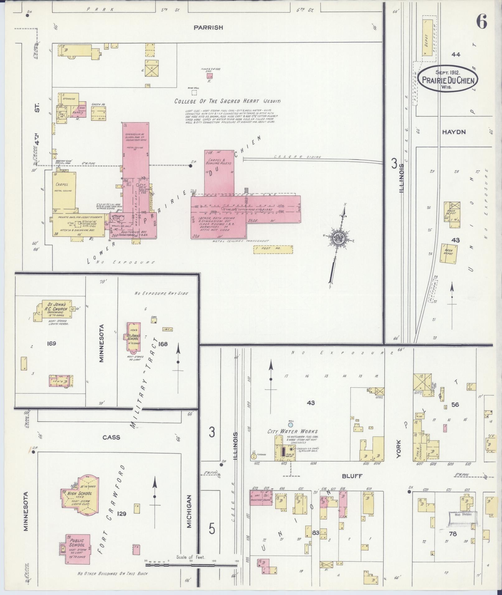 Sanborn Fire Insurance Map from Prairie du Chien, Crawford County, Wisconsin (1912), Sheet #0006 - Complete Map Set gallery image, historic Sanborn map, vintage wall art, Wisconsin Wisconsin