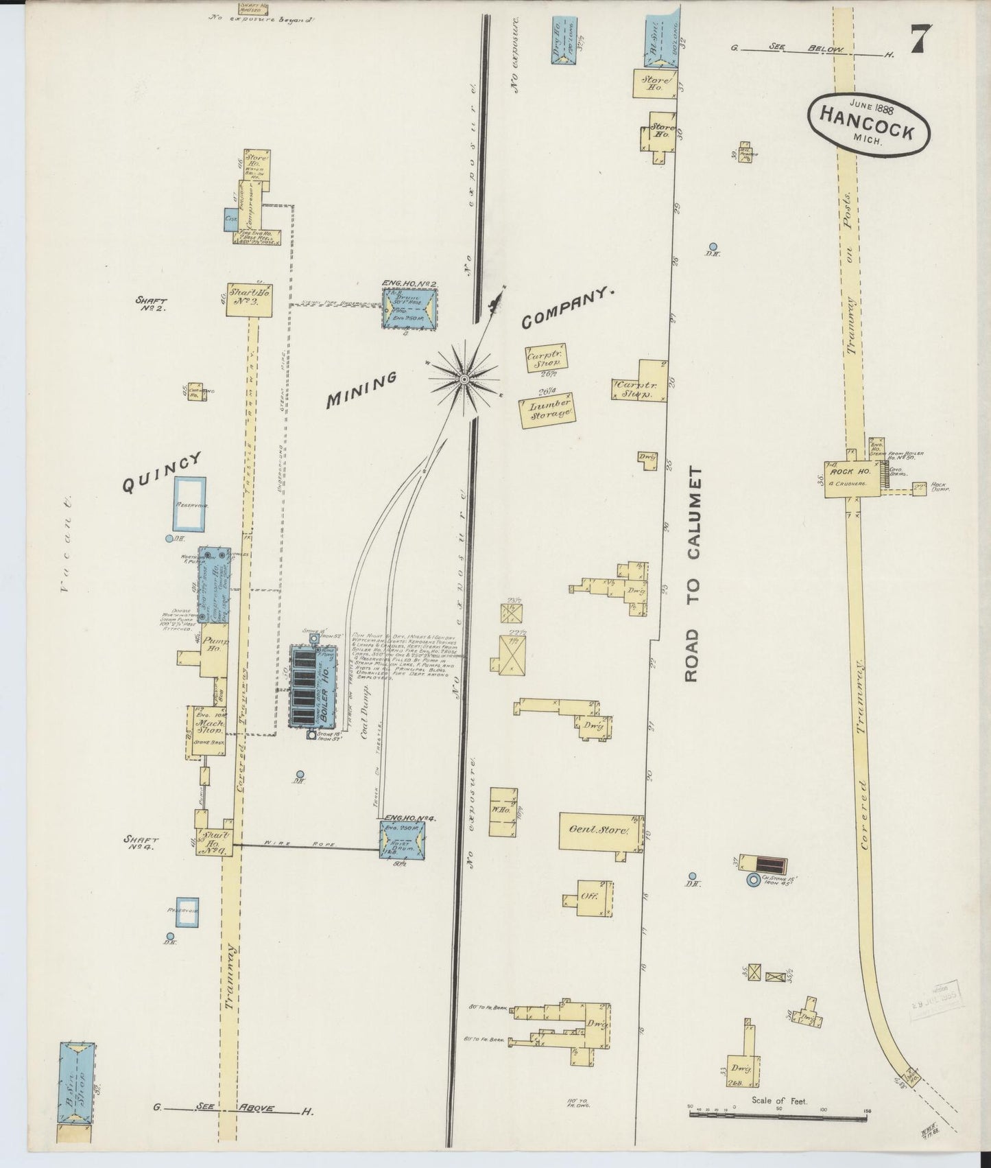 Sanborn Fire Insurance Map from Houghton, Houghton County, Michigan (1888), Sheet #0007 - Historic Sanborn Fire Insurance Map Print, vintage old map wall art, antique decor, genealogy gift, Michigan Michigan map