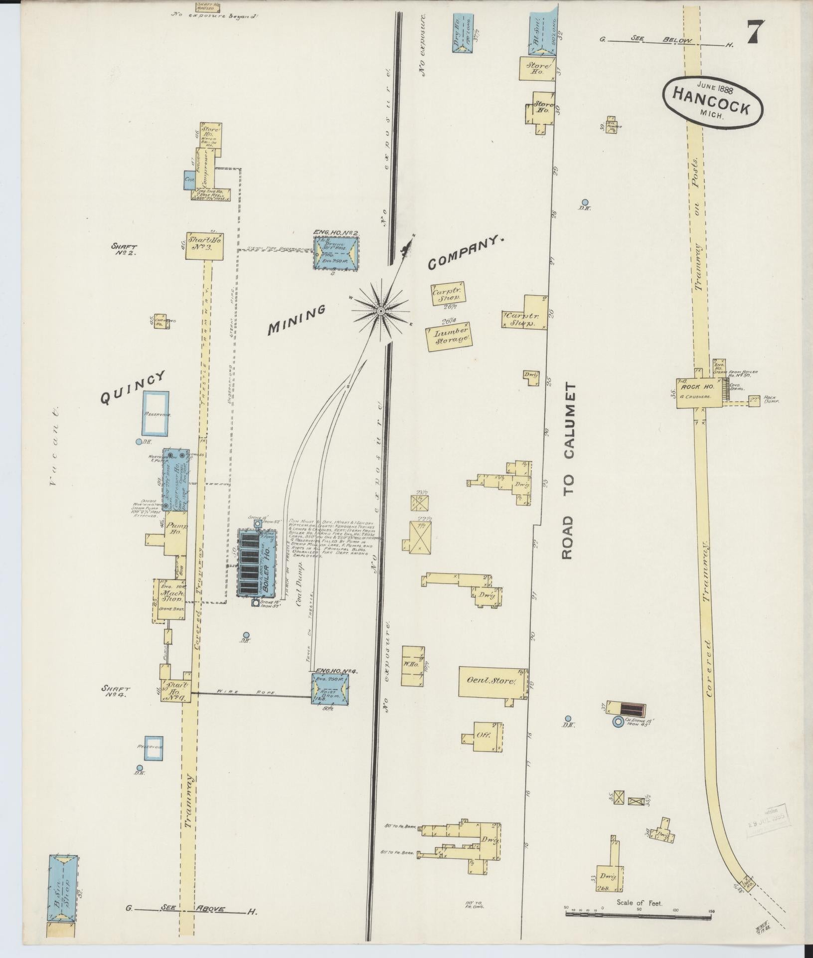 Sanborn Fire Insurance Map from Houghton, Houghton County, Michigan (1888), Sheet #0007 - Historic Sanborn Fire Insurance Map Print, vintage old map wall art, antique decor, genealogy gift, Michigan Michigan map