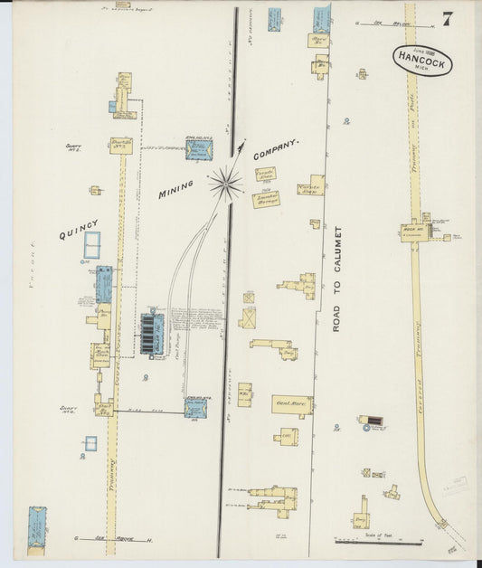 Sanborn Fire Insurance Map from Houghton, Houghton County, Michigan (1888), Sheet #0007 - Historic Sanborn Fire Insurance Map Print, vintage old map wall art, antique decor, genealogy gift, Michigan Michigan map