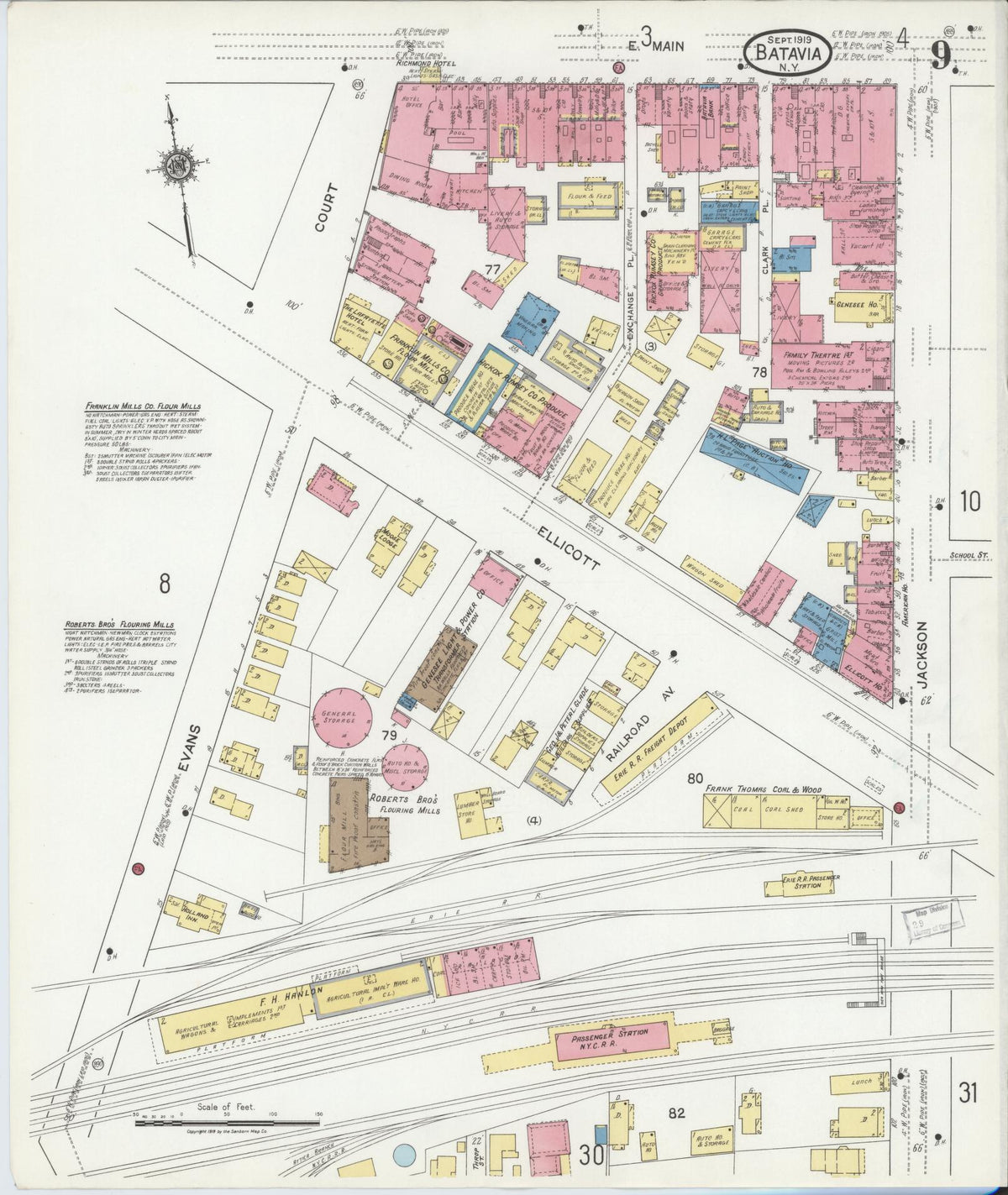 Sanborn Fire Insurance Map from Batavia, Genesee County, New York (1919), Sheet #0009 - Historic Sanborn Fire Insurance Map Print, vintage old map wall art, antique decor, genealogy gift, New York New York map
