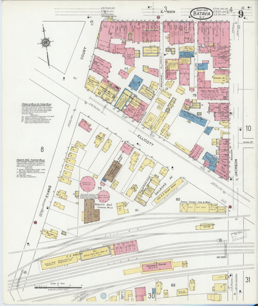 Sanborn Fire Insurance Map from Batavia, Genesee County, New York (1919), Sheet #0009 - Historic Sanborn Fire Insurance Map Print, vintage old map wall art, antique decor, genealogy gift, New York New York map