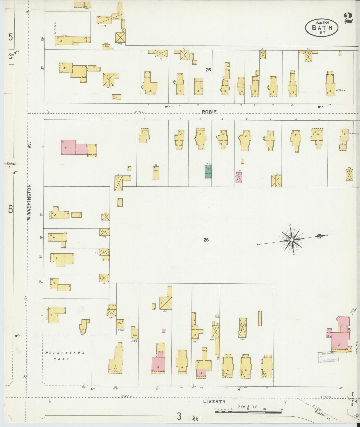 Sanborn Fire Insurance Map from Bath, Steuben County, New York (1904), Sheet #0002 - Historic Sanborn Fire Insurance Map Print, vintage old map wall art, antique decor, genealogy gift, New York New York map