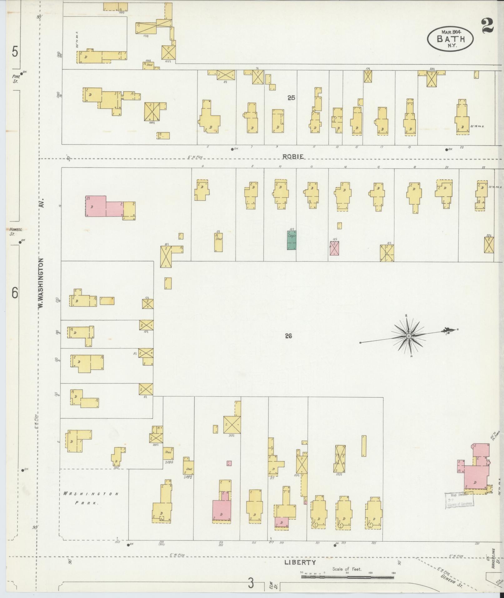 Sanborn Fire Insurance Map from Bath, Steuben County, New York (1904), Sheet #0002 - Historic Sanborn Fire Insurance Map Print, vintage old map wall art, antique decor, genealogy gift, New York New York map