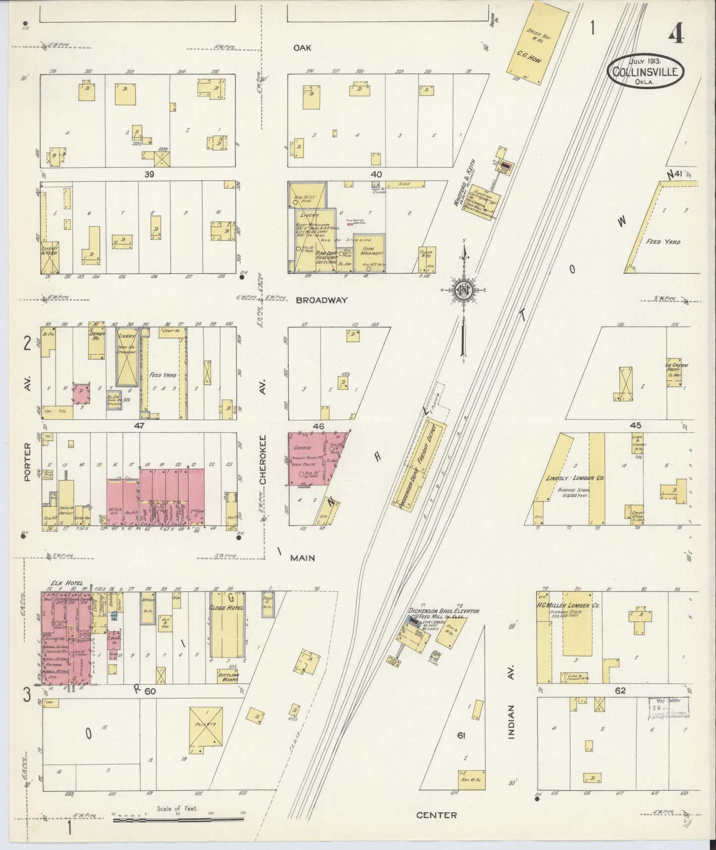 Sanborn Fire Insurance Map from Collinsville, Tulsa County, Oklahoma (1913), Sheet #0004 - Complete Map Set gallery image, historic Sanborn map, vintage wall art, Oklahoma Oklahoma