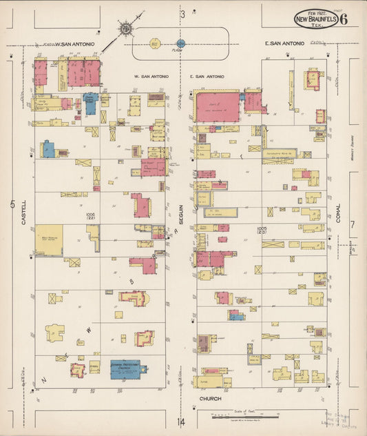 Sanborn Fire Insurance Map from New Braunfels, Comal County, Texas (1922), Sheet #0006 - Historic Sanborn Fire Insurance Map Print, vintage old map wall art, antique decor, genealogy gift, Texas Texas map