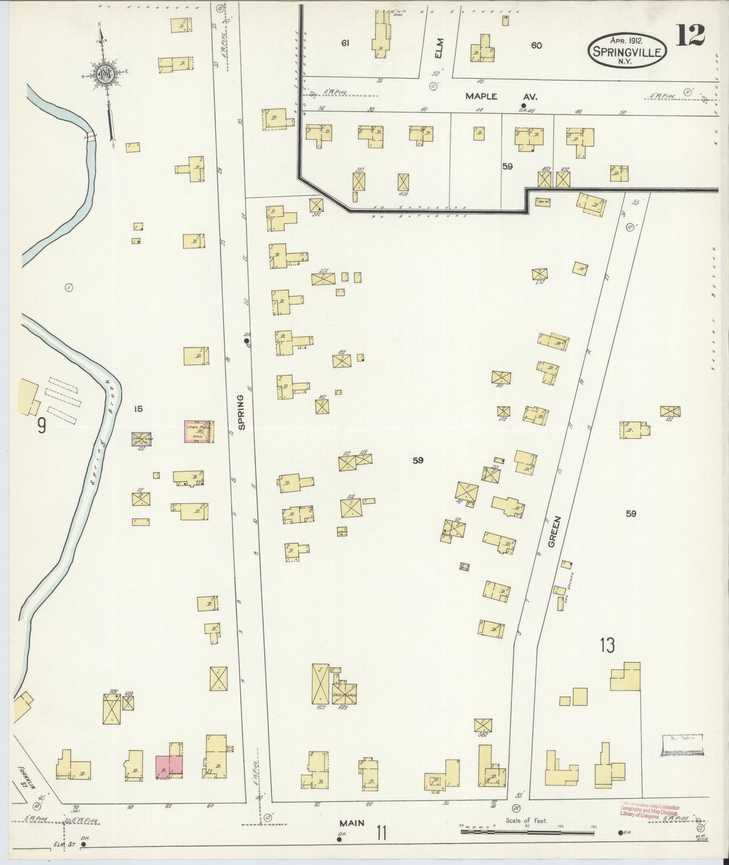 Sanborn Fire Insurance Map from Springville, Erie County, New York (1912), Sheet #0012 - Complete Map Set gallery image, historic Sanborn map, vintage wall art, New York New York