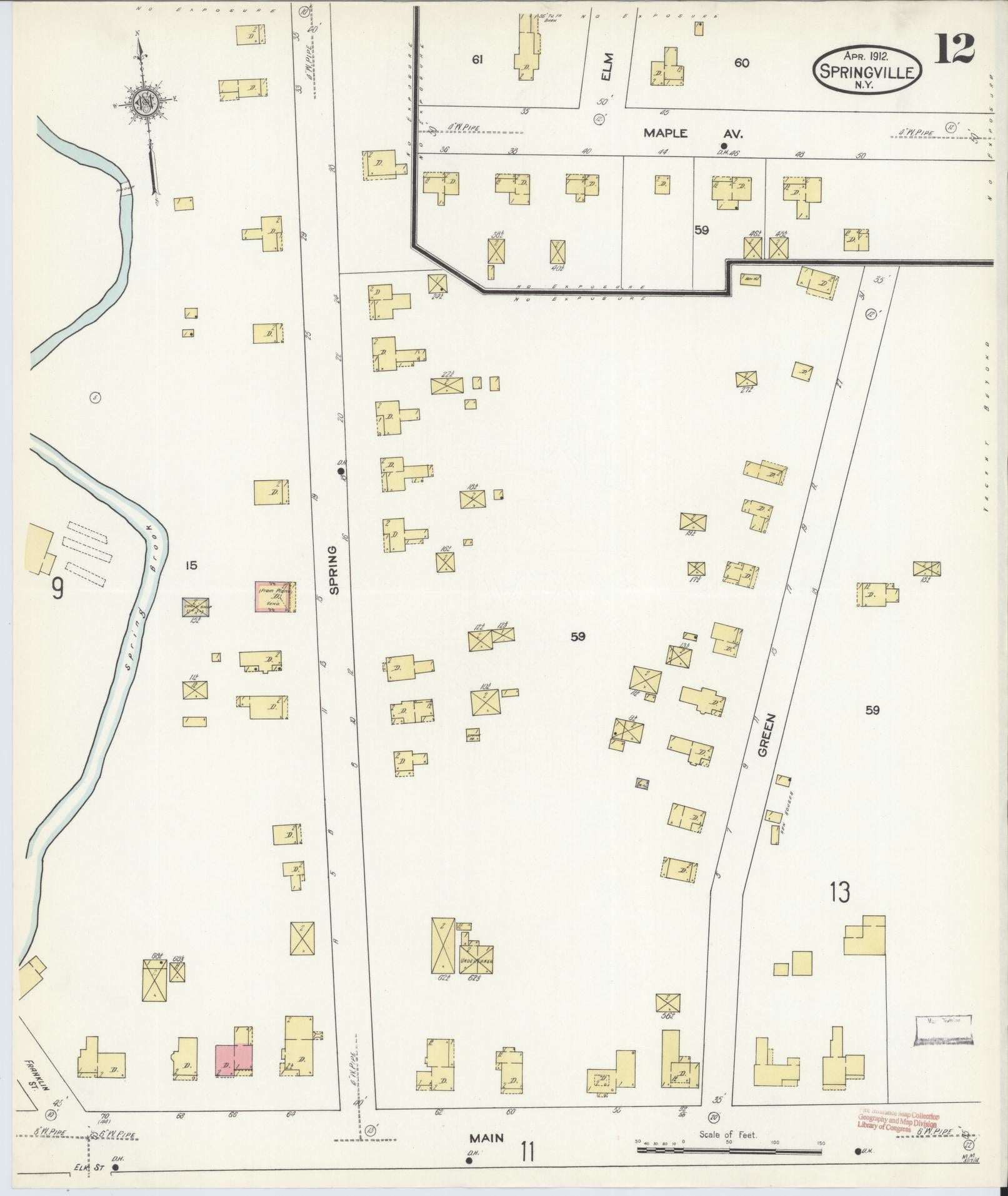Sanborn Fire Insurance Map from Springville, Erie County, New York (1912), Sheet #0012 - Complete Map Set gallery image, historic Sanborn map, vintage wall art, New York New York