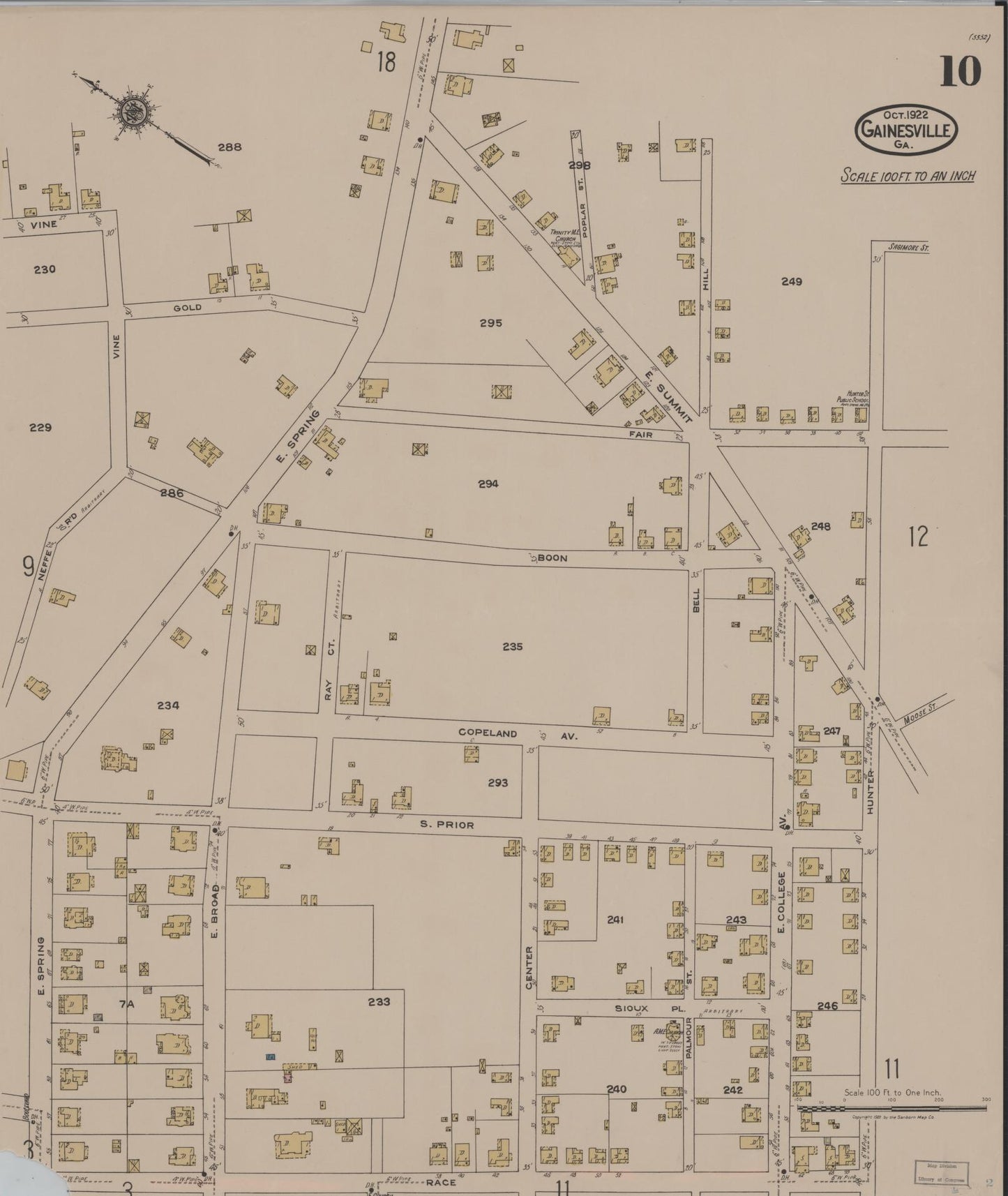 Sanborn Fire Insurance Map from Gainesville, Hall County, Georgia (1922), Sheet #0010 - Complete Map Set gallery image, historic Sanborn map, vintage wall art, Georgia Georgia