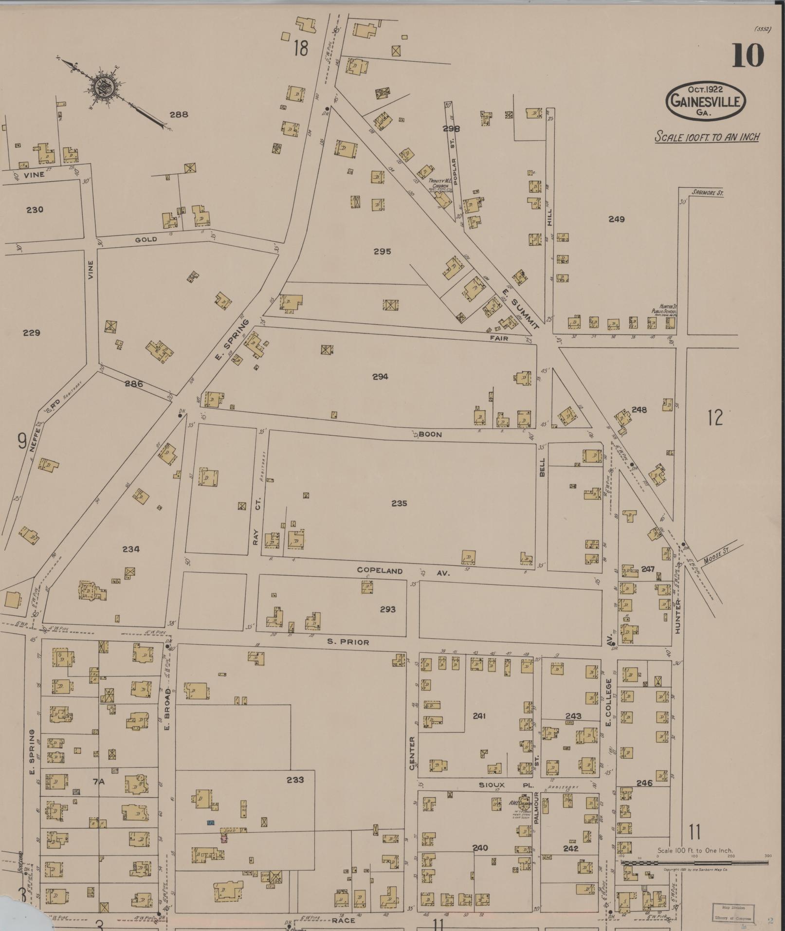 Sanborn Fire Insurance Map from Gainesville, Hall County, Georgia (1922), Sheet #0010 - Complete Map Set gallery image, historic Sanborn map, vintage wall art, Georgia Georgia