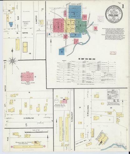 Sanborn Fire Insurance Map from Paulding, Paulding County, Ohio (1907), Sheet #0001 - Historic Sanborn Fire Insurance Map Print, vintage old map wall art, antique decor, genealogy gift, Ohio Ohio map