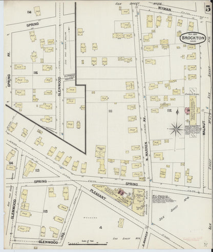 Sanborn Fire Insurance Map from Brockton, Plymouth County, Massachusetts (1889), Sheet #0005 - Historic Sanborn Fire Insurance Map Print, vintage old map wall art, antique decor, genealogy gift, Massachusetts Massachusetts map