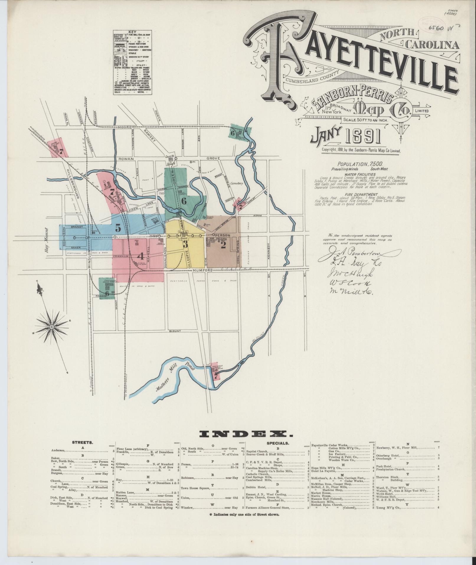 Sanborn Fire Insurance Map from Fayetteville, Cumberland County, North Carolina (1891), Sheet #0001 - Complete Map Set gallery image, historic Sanborn map, vintage wall art, North Carolina North Carolina