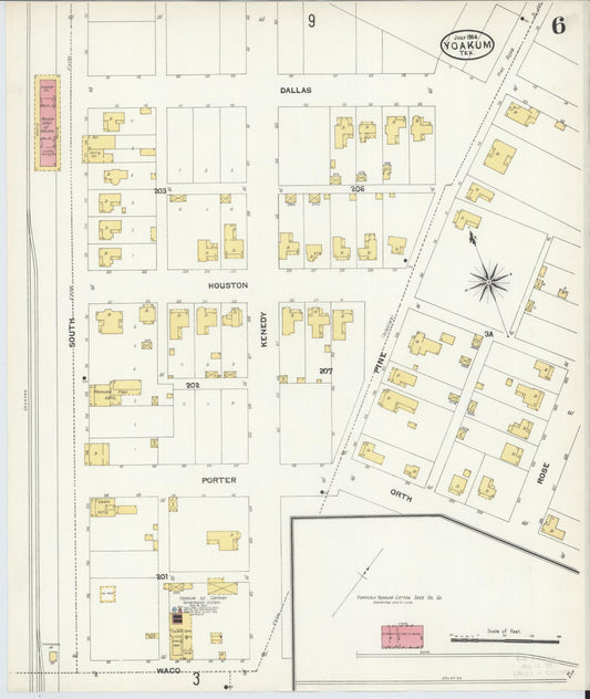 Sanborn Fire Insurance Map from Yoakum, De Witt And Lavaca Counties, Texas (1904), Sheet #0006 - Historic Sanborn Fire Insurance Map Print, vintage old map wall art, antique decor, genealogy gift, Texas Texas map