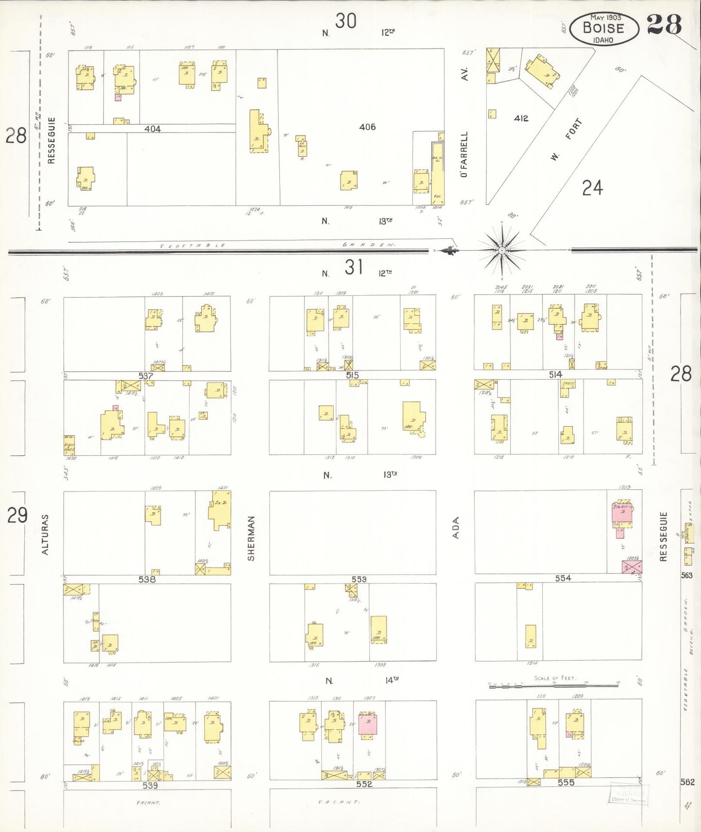 Sanborn Fire Insurance Map from Boise, Ada County, Idaho (1903), Sheet #0028 - Historic Sanborn Fire Insurance Map Print, vintage old map wall art, antique decor, genealogy gift, Idaho Idaho map