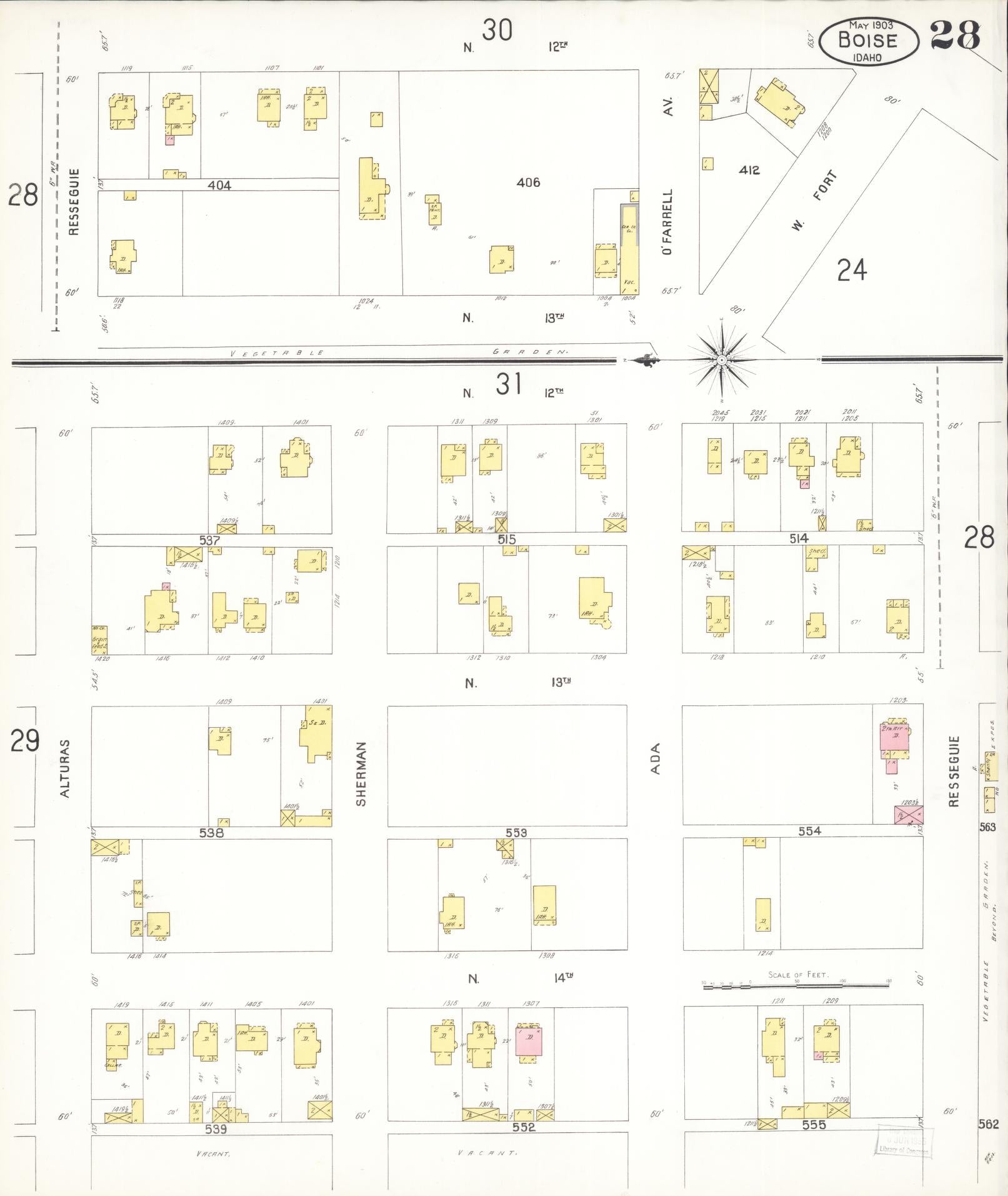 Sanborn Fire Insurance Map from Boise, Ada County, Idaho (1903), Sheet #0028 - Historic Sanborn Fire Insurance Map Print, vintage old map wall art, antique decor, genealogy gift, Idaho Idaho map
