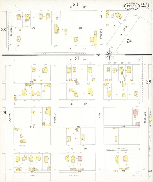 Sanborn Fire Insurance Map from Boise, Ada County, Idaho (1903), Sheet #0028 - Historic Sanborn Fire Insurance Map Print, vintage old map wall art, antique decor, genealogy gift, Idaho Idaho map