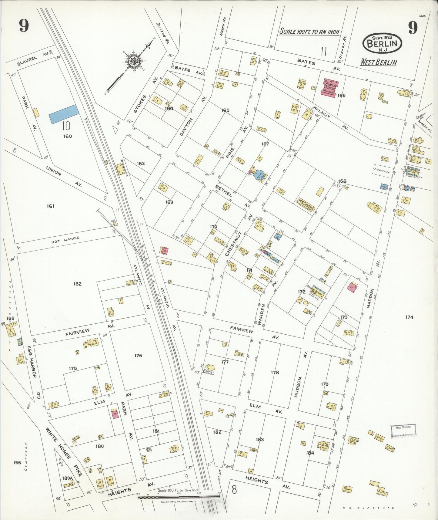 Sanborn Fire Insurance Map from Berlin, Camden County, New Jersey (1923), Sheet #0009 - Complete Map Set gallery image, historic Sanborn map, vintage wall art, New Jersey New Jersey