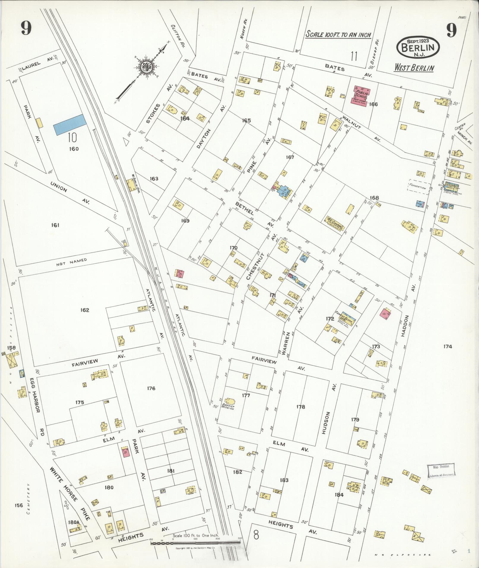 Sanborn Fire Insurance Map from Berlin, Camden County, New Jersey (1923), Sheet #0009 - Complete Map Set gallery image, historic Sanborn map, vintage wall art, New Jersey New Jersey